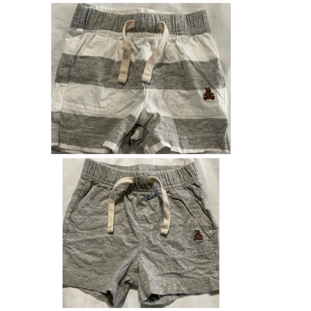 GAP Kids Striped Gray and White striped Shorts 2 pairs bear shorts 6-12m cotton